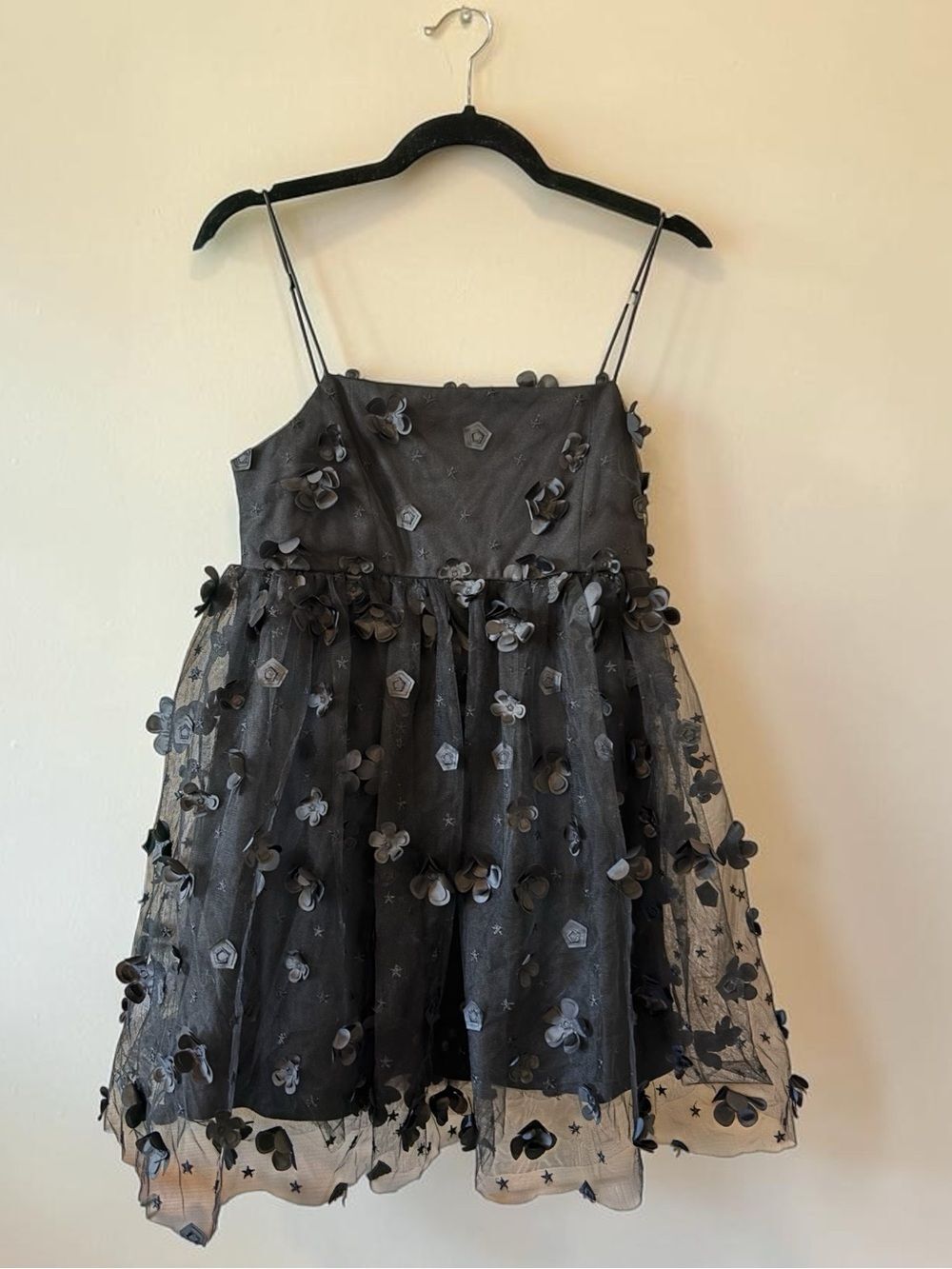 Altar'd State Black 3D Floral Babydoll Dress Empire Waist Size Small